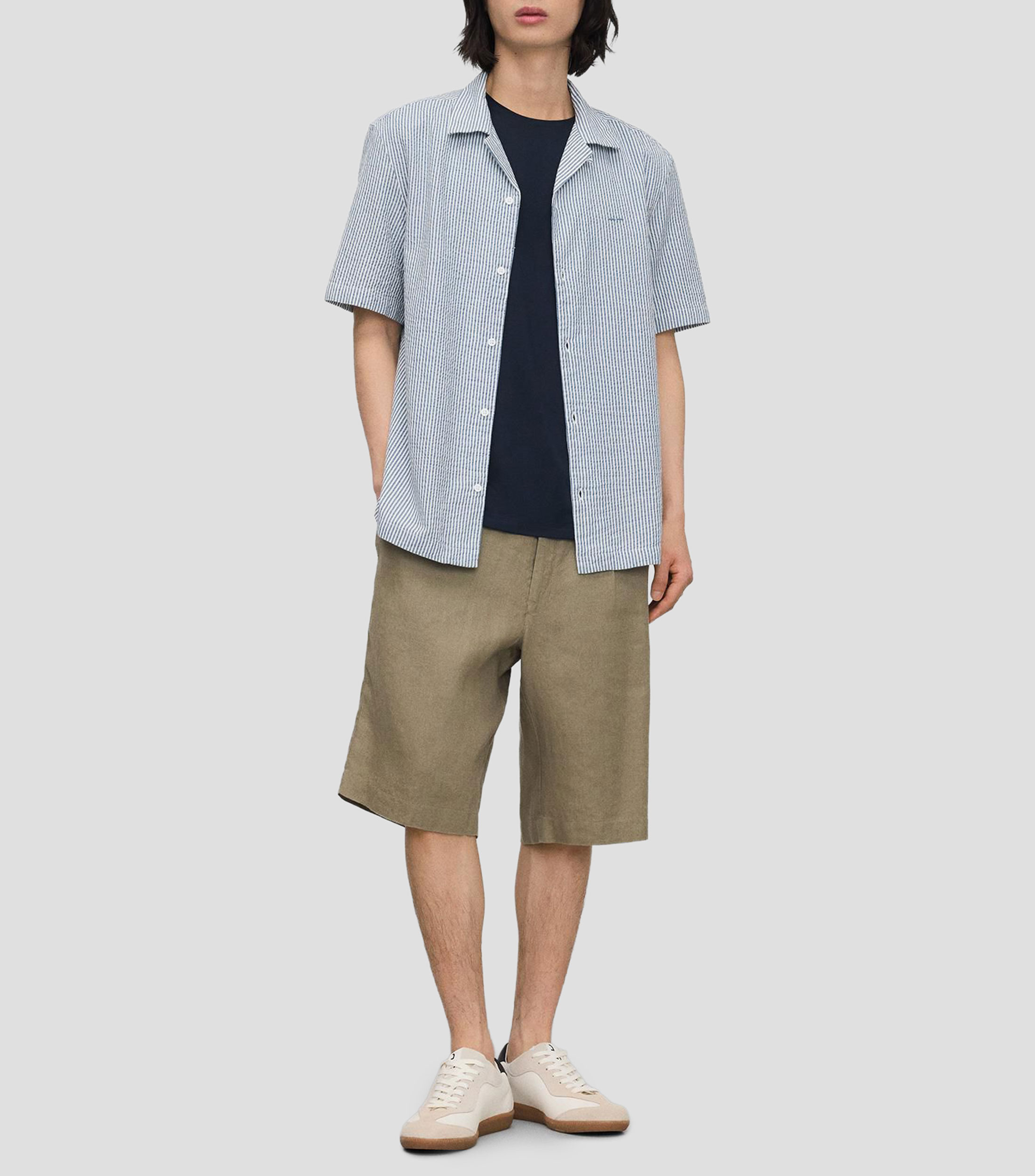 Camisa de rayas con manga corta Hombre